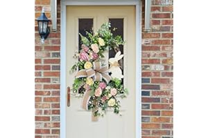 SHARKSFIN Easter Decor Wreath, Easter Bunny Wreath Front Door Spring Decoration, Easter Artificial Wreath Hanging Garland Ornament Props, Indoor Outdoor Spring Wreath Garland, Wall Wedding Decor