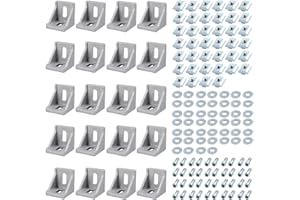 EYPINS 4040 Séries 20 pièces Equerres de Fixation 39*39*35mm Pour Profilé à Rainure de 8mm Corniere Raccord en Aluminium Support Joint à Angle Droit Connecteur d'Angle avec Boulons de Fixation M8*16mm