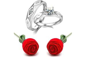 Fashion Frill Valentine Gift For Girlfriend Silver Couple Ring Red Rose Ring For Women Girls Men Boys Love Gifts Valentine's 
