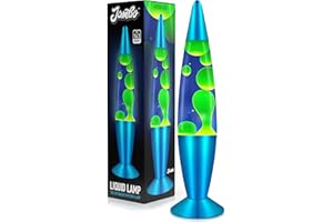 Jambo Lampe 16'' – Bleu avec cire Jaune/Verte, Lumière à liquide relaxante, Veilleuse, Décoration pour Salon Bureau Chambre, Lampe Adultes Ados Enfants, Mouvement Magma