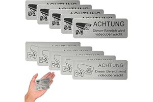 TAIXING 10 Stück Achtung Videoüberwachung Schild, 8.5x3 cm Selbstklebend Schild Videoüberwachung, Gebürsteter Aluminium Schilder für Videoüberwachung, für Innen und Außen, Rostfrei, Schwarz und Weiß