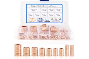 NVIYAM 200 Pcs Arandelas Metálicas de Cobre para Bisagras de Puertas Conjunto Surtido de Arandelas y Juntas de Cobre M5-M14