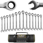 Enventor 14 Piece Ratchet Spanners, Metric 6 mm to 19 mm, Bag | Combination Spanner Set with Ratchet, Chrome Vanadium Steel,