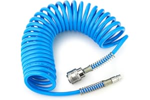 GASHER 1/4" x 5m Manguera de aire de poliuretano de 8mm de diámetro exterior con limitador de curvatura, acoplador rápido y enchufe de 1/4" Europa, para compresor de aire, azul