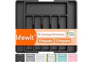 Lifewit Organizador de Cubiertos, Bandeja para Cubiertos Extensible, Cubertero para Cajón para Menaje, Organizador de Cubertería Ajustable y Compacto para Cucharas Tenedores Cuchillos, Grande, Negro