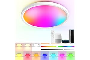 OMECO Led Deckenlampe,24W RGB Deckenleuchte Rund,RGB Farbwechsel Intelligente, Kann Durch Stimme, APP und Fernbedienung Gesteuert Werden,Geeignet für Wohnzimmer, Schlafzimmer[Energieeffizienzklasse A]