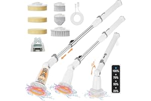 IDISKK Elektrischer Spin Scrubber, 2024 verbesserter IPX7 Badezimmer-Schrubber, Duschreinigungsbürste mit verstellbarem und abnehmbarem Griff, kabellose elektrische Reinigung, 4 Bürstenköpfe zum Reinigen