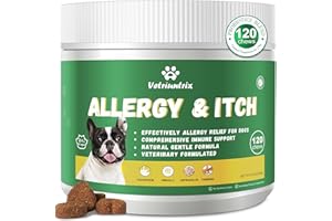 Vetriuntrix Itchy Dog Skin Relief Chews 120ct, Itch Immunity Treats For Dogs Paw Licking Itchy Skin Coat Supplement, Itch Remedies Probiotic Immune Supplement for Dogs with Omega-3 Astragalus