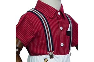 HISUNBEN Set di papillon per ragazzi con bretelle elastiche a Y con clip forti per bambini, bretelle regolabili per bambini dai 1 ai 14 anni, Strisce bianche e rosse, Taglia unica