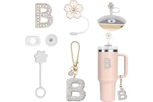 FIDWALL 6PCS Accesorios Personalizados para Stanley Cup,Fundas de Pajitas,Decoración de Iniciales, Pegatinas de Letras,Encantos de Letras para Vaso Stanley y Ttapón Antiderrame para Stanley Cup (B)