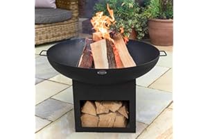 Harrier Braseros d'Extérieur [5X Styles] - Foyers de Jardin | Grille Barbecue en Option (Brasero Seul, Brasero avec Range-Bûches [75 cm])