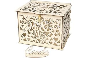 DARENYI Wedding Card Box Wooden Wedding Card Post Box with Lock Envelope Gift Box DIY Storage Money Baby Shower Birthday Party Favor