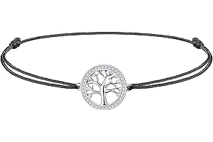 J.Endéar Cavigliera Albero della Vita Donna Ragazza Argento 925 Zirconi, Cavigliere in Corda Fatte a Mano Amicizia Amore Regalo, Regolabile 37cm