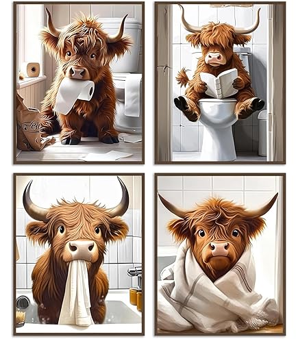 Quadro Su Tela Douglas Highland Cow Con Sciarpa | 40,6 X 40,6 Cm | Stampa Artistica Per Pareti Moderne