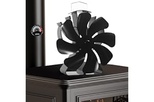 HEUNGBERANT Ventilatore per camino, a 8 fogli, silenzioso, senza corrente, con termometro, per legno/legna da ardere/focolare