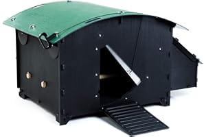 Green Frog Designs Large Chicken House - Green, Fox Proof Hen Cage for Small Animals & Poultry | Waterproof Backyard Hutch for Pets | Recycled Plastic | 8-15 Chicken Capacity | Removable Roof & Door