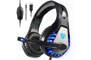 BUTFULAKE GH-1 Gaming Headset for PS4, Xbox One, Xbox One S, PC, Nintendo Switch, Mac, Laptop, Computer, 3.5mm Wired Pro Stereo Over Ear Gaming Headphones with Noise Cancelling Mic &LED Light, Black