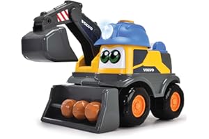 Dickie Toys ABC - Bagger-Fahrzeug Danny Digger (25 cm) für Kinder ab 2 Jahre - motorisiertes Volvo Baustellenfahrzeug mit beweglichem Baggerarm, Spielzeug-Funktionen, Licht & Sound