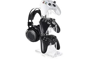 Kakbrt Controller Holder for Xbox Series X PS4 PS5 Switch Joy Con, Headphones and Controller Stand Made of Transparent Acrylic, Controller Organiser for 3 Gamepads (3 Tier Clear B)