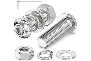 VALORADA 10Sets M6 x 20mm Nuts and Bolts, Flat & Lock Washers, Bolts and Nuts Set, 304 Stainless Steel Button Head Socket Cap Bolt Screws, Fully Threaded Allen Screws with Hex Key