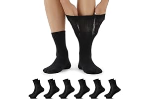 FALARY 6 Paar Diabetikersocken Herren Damen 43-46 39-42 Diabetiker Socken mit Komfortbund Socken ohne Gummi Gesundheitssocken Herrensocken Baumwolle Schwarz Weiß Grau