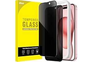 JETech Sichtschutz Full Screen für iPhone 15 6,1 Zoll, Schwarzer Rand Anti-Spy Panzer Schutz Glas Folie mit Einfacher Installationswerkzeug, Hülle-Freundlich, 2 Stück