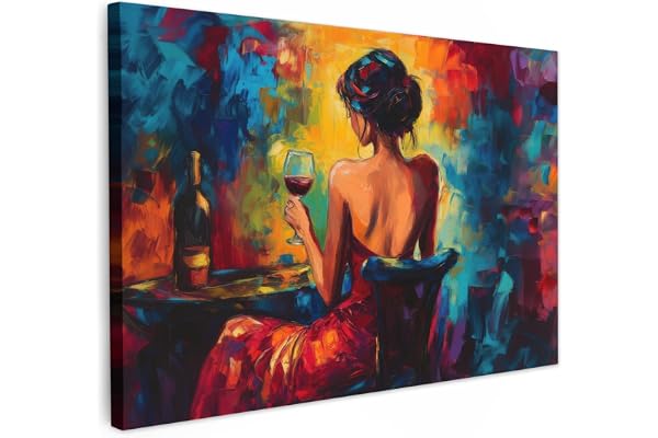 MuchoWow© Impression sur Toile Photo Peinture 120x80 cm Tableau Decoration Murale Chambre Salon Maison Deco Cuisine Vin - Femme - Atmosphère - Coloré