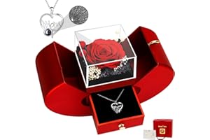 MestectPET Gifts for Mum, Preserved Real Rose Birthday Gifts with I Love You Necklace in 100 Languages for Mom, Eternal Flowers Red Box Gift for Mother on Mother's Day Valentine's Day Christmas