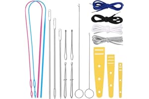 MASPHY Durchziehnadel Set, 18 Stück Einfädelhilfe Enthält Wendenadel Lange Schleife Durchziehnadel Metall Pinzette Flexible Kordelzug Einfädler für Gürtel Nähzubehör Hoodies DIY Nähnen