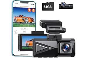 LAMTO Dashcam Cámara Coche 4K+4K@30FPS con Tarjeta SD de 64GB, Doble Dash CAM con 5G WiFi GPS, Visión Nocturn, Monitor de Aparcamiento,Sensor G,Grabación en Bucle,170° Gran Angular,WDR de de 3,16 Pulgadas