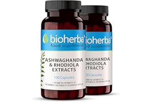 Ashwagandha y Rhodiola – 200 Cápsulas Alta Potencia | Suplemento adaptógeno con vitaminas B2, B5 y B6 para el equilibrio y bienestar diario | Bioherba