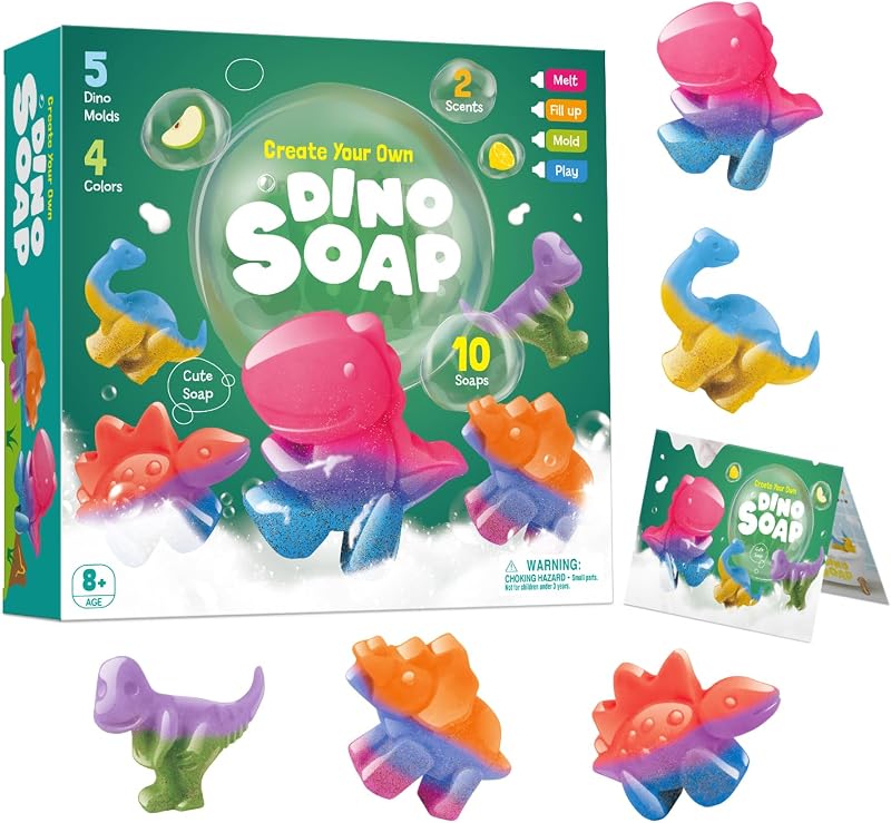Dr. Daz Dinosaurier Seifenherstellung Set für Kinder, DIY Seife Selber Machen Bastelset mit 5 Dino-Formen, Experimentierkasten Geschenk für Mädchen & Jungen ab 8 Jahren