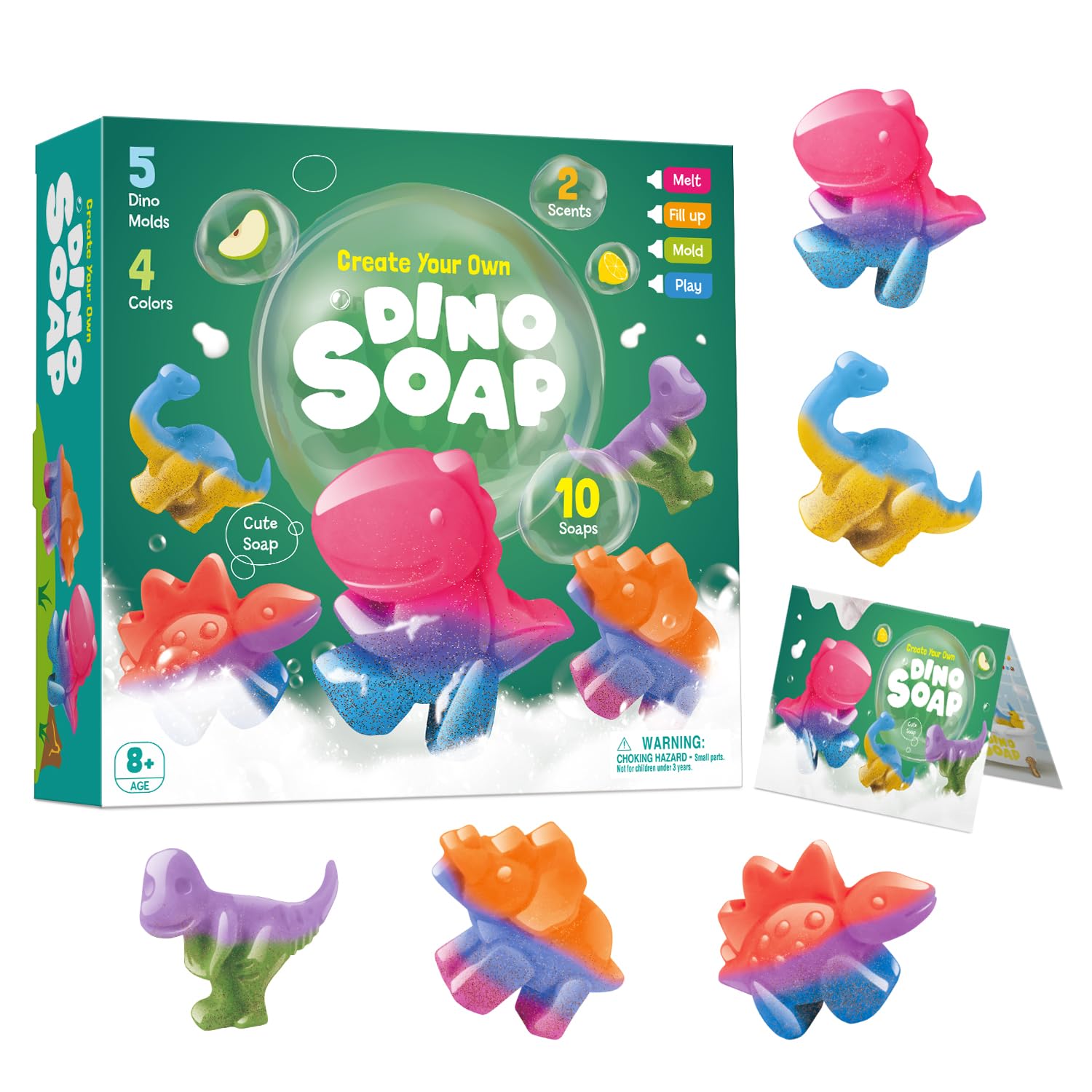Dr. Daz Dinosaurier Seifenherstellung Set für Kinder, DIY Seife Selber Machen Bastelset mit 5 Dino-Formen, Experimentierkasten Geschenk für Mädchen & Jungen ab 8 Jahren - 1