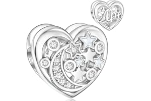 SEVENWELL Birthstone Charms for Pandora Charm 925 Sterling Silver Moon and Star Heart Birthstone Charms