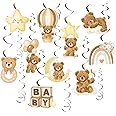 24 pcs Bear Baby Shower Hanging Swirls Brown Teddy Bear Theme Single Double Swirls Mixed Ceiling Swirl Decor for Kids Boys Girls Baby Shower Hanging Decorations Party Favor Supplies