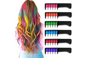 Kalolary 6 Colors Hair Chalk Comb, Temporary Hair Dye DIY Paint Non-Toxi Safe Washable Hair Dyeing Comb for Girls Carnival Birthday Halloween Christmas Cosplay Party Valentine's Day