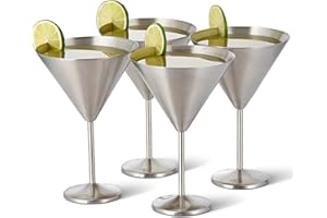 OS Oak & Steel ENGLAND 4 Bicchieri da Cocktail Martini Argento, Calice Infrangibile in Acciaio Inossidabile.