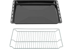 ICQN Set di teglie da forno e griglia mm 465 x 370 x 30 mm, teglia per grasso smaltata, griglia da forno cromata e teglia smaltata per forno e piano cottura, griglia 465 x 375 mm, nero