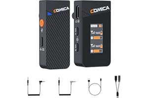 comica Vimo C1 Micro Cravate sans Fil, Suppression du Bruit et Mode de Sécurité,Microphones Lavalier Wireless 2.4Ghz pour iPhone/Android/DSLR Cameras/Computer/Live Streaming(1TX+1RX)