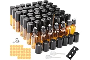 PuretéavHom Roll on Glasflaschen für ätherisches öl 48 Stück 5ml ätherische öle Roll on 5ml Leer mit Edelstahl Roller Bällen für Parfums