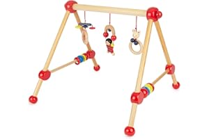 Bieco Spieltrapez | Spielbogen Baby Holz mit Figuren & Kugeln | Spielebogen Holz Baby | Spieltrapez Holz | Baby Mobile Holz | Activity Center Baby Gym | Holzspielzeug Baby | Baby Spielzeug