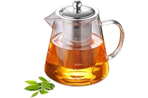 GAOUTO Dzbanek do herbaty ze szkła borokrzemowego, 1,3 litra, z filtrem i zabezpieczeniem przed przegrzaniem dla luźnych liści, idealny do