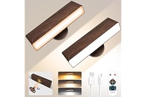 Toowell Stick on Wall Lights Battery Operated Rechargeable Wall Lights with Remote Control Magnetic Wall Light Wireless Wall Sconces Set of 2 Battery Powered Wall Light Indoor Bedside Wall Lamp,Walnut
