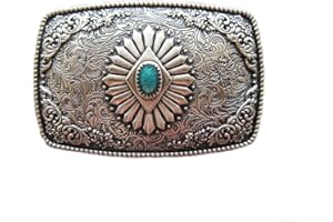 AW-Collection Versilberte Gürtelschnalle Buckle Westernornament mit türkisem Stein