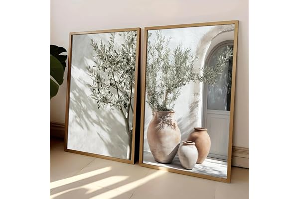 Neutral olivträdskugga vas canvastavla poster retro botanisk landskapskonsttryck heminredning konst canvastavla 60x80cm-2 del