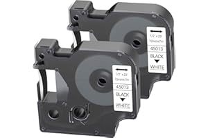 LEYF 2 Stück Etikettenband, Kompatibel mit Dymo D1 45013 S0720530, 12mm x 7mm Schriftband für Dymo LabelManager 160 280 210D 360D 420P 500TS Labelpoint 250 150 450 Duo, Wasserdicht, Schwarz auf Weiß