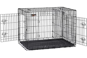 Feandrea Gabbia per Cani Pieghevole, con 2 Porte, Divisorio, Vassoio Rimovibile, 92,5 x 57,5 x 64 cm, L, Nero PPD36BK