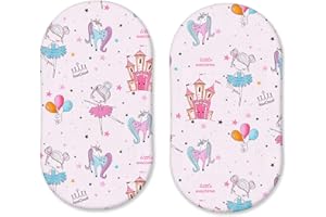NAZNA LINEN 100% Pure Cotton Pack of 2 Moses Basket Fitted Sheets - Soft, Cozy Pram Fitted Sheets - Breathable & Anti-allergic Bassinet Fitted Sheets (Baby Pink - Fairy Tales, 81 x 41 cm)