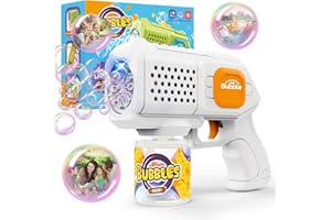 Bombble Pistolet à bulles pour enfants - 10 000 + bulles/min - Avec solution à bulles - Jouet à bulles - Cadeau pour enfants/anniversaire/fête - Rose (101 blanc)