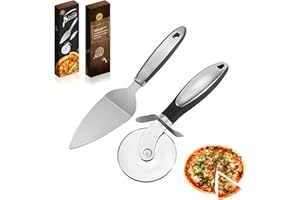 ORAGKE Pizzaschneider Set, Pizzaroller Kuchenheber 2 in 1 mit Rutschfestem Griff, Pizza Schneider Edelstahl Spülmaschinenfest, Pizza Cutter und Tortenheber für Pizza, Torten, Waffeln, Kuchen, Teige
